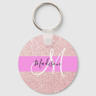 Glam Blush Roze Roze Goud Glitter Glans Monogram Sleutelhanger