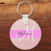 Glam Blush Roze Roze Goud Glitter Glans Monogram Sleutelhanger (Voorkant)