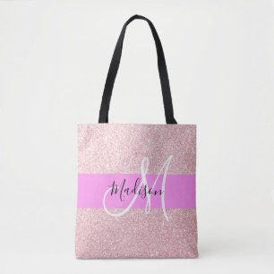 Glam Blush Roze Roze Goud Glitter Glans Monogram Tote Bag