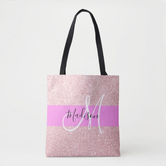 Glam Blush Roze Roze Goud Glitter Glans Monogram Tote Bag (Voorkant)