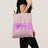 Glam Blush Roze Roze Goud Glitter Glans Monogram Tote Bag (Dichtbij)