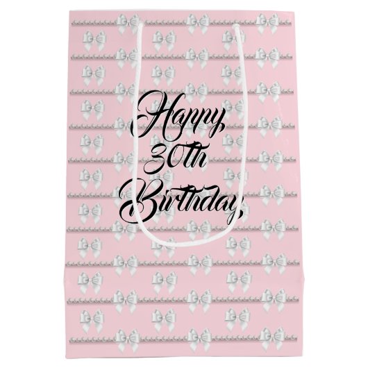 Glam Blush Roze Tiffany Parels Thema 30e verjaarda Medium Cadeauzakje (Achterkant)