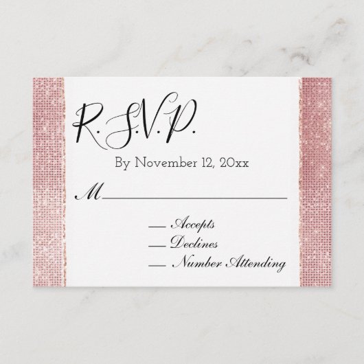 Glam Blush Roze Wit Glitzy Sparkle RSVP Informatiekaartje (Voorkant)