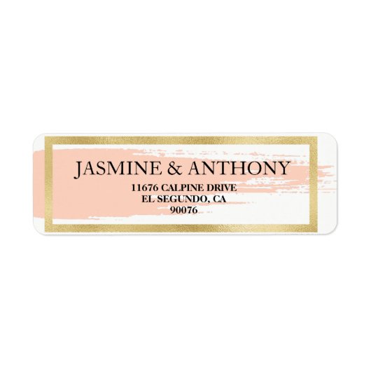 Glam Blush Waterverf Splash Gold Lijst Bruiloft Etiket (Voorkant)