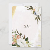 Glam Blush, White met Gold Floral Quinceañera Inv Kaart (Achterkant)