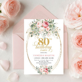 Glam Bohemian Blush Floral Gold 80th Birthday Kaart
