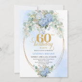 Glam bohemien pastelblauwe hortensia 60e verjaarda kaart (Voorkant)