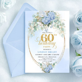 Glam bohemien pastelblauwe hortensia 60e verjaarda kaart