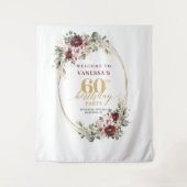 Glam Boho Burgundy Gold Floral 60th Birthday Prop Wandkleed (Voorkant)