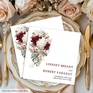 Glam Boho Burgundy Goud Roos Bruiloft Papieren Ser Servet