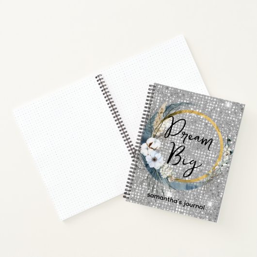 Glam Boho Celestial Moon Chic Faux Silver Glitter Notitieboek (Binnen)