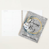 Glam Boho Celestial Moon Faux Silver Glitter Bokeh Planner (Display)