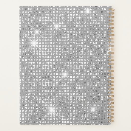 Glam Boho Celestial Moon Faux Silver Glitter Bokeh Planner (Achterkant)