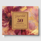 Glam Boho Dark Red Blush Gold Floral 50e verjaarda Gastenboek (Voorkant)