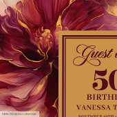 Glam Boho Dark Red Blush Gold Floral 50e verjaarda Gastenboek