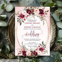 Glam Boho Donkerrood Gouden Bloem Bruiloftsinvito