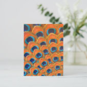 Glam Boho Oranje Blue Peacock Feathers Feestdagenkaart (Staand voorkant)