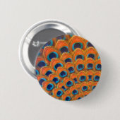 Glam Boho Oranje Blue Peacock Feathers Ronde Button 5,7 Cm (Voorkant /achterkant)