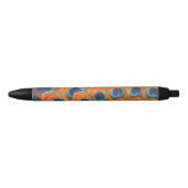 Glam Boho Oranje Blue Peacock Feathers Zwarte Inkt Pen (Voorkant)