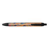 Glam Boho Oranje Blue Peacock Feathers Zwarte Inkt Pen (Achterkant)