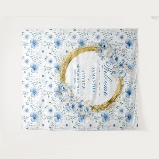 Glam Boho Pastel Blauw Goud Trouwfoto Prop Wandkleed (Voorkant (horizontaal))