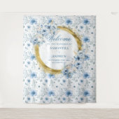 Glam Boho Pastel Blauw Goud Trouwfoto Prop Wandkleed (Voorkant)