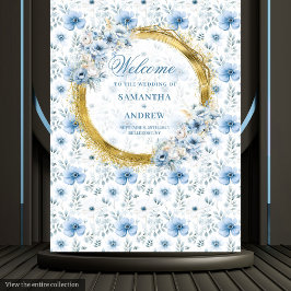 Glam Boho Pastel Blauwe Gouden Huwelijksfotoprop Wandkleed