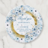 Glam Boho Stof Blauw Goud Trouw Bedankt Label (Voorkant)