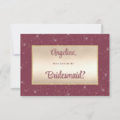 Glam bordeaux goud glitter confetti bruidsmeisje kaart (Voorkant)