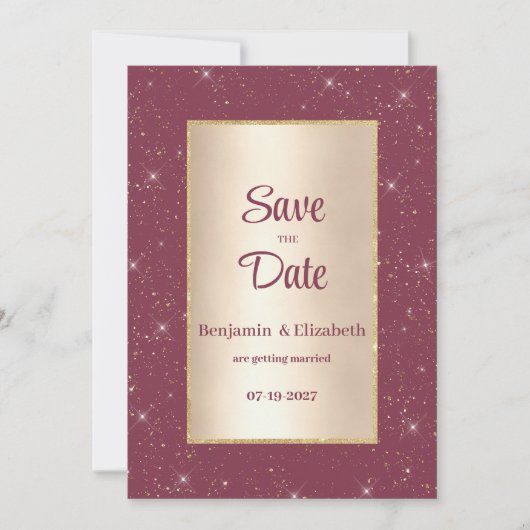 Glam bordeaux goud glitter confetti Save the Date Kaart (Voorkant)