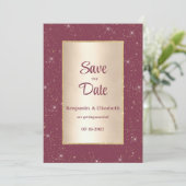 Glam bordeaux goud glitter confetti Save the Date Kaart (Staand voorkant)