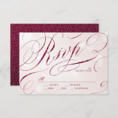 Glam bordeaux kalligrafie vintage bruiloft RSVP (Voorkant / Achterkant)