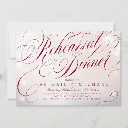 Glam borgundy  kalligrafie repetitie diner kaart (Voorkant)