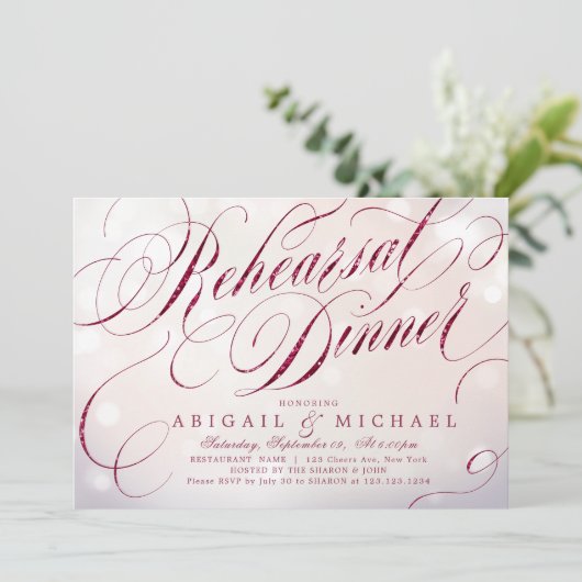 Glam borgundy  kalligrafie repetitie diner kaart (Staand voorkant)