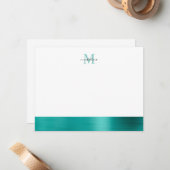 Glam Borhed Metal Blauwgroen Green Girly Monogram Notitiekaartje (Voorkant / Achterkant in situ)