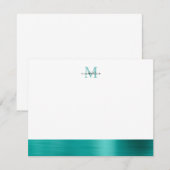 Glam Borhed Metal Blauwgroen Green Girly Monogram Notitiekaartje (Voorkant / Achterkant)