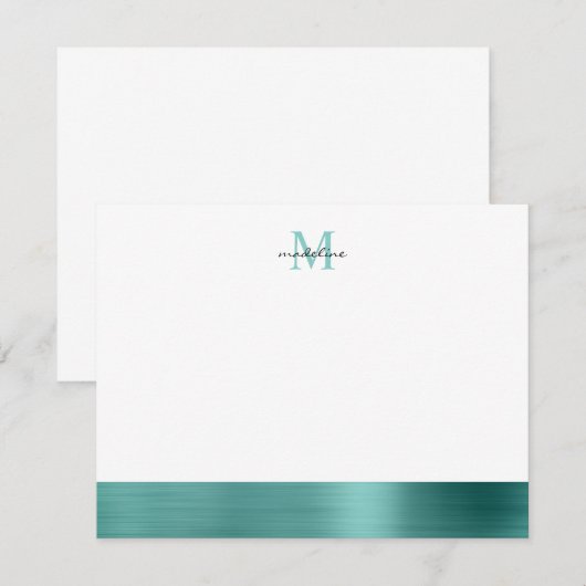 Glam Borhed Metal Blauwgroen Green Girly Monogram Notitiekaartje (Voorkant / Achterkant)