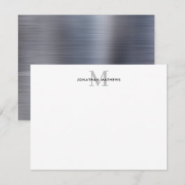 Glam Borhed Metal Silver Gray Classic Monogram Notitiekaartje