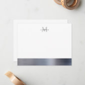Glam Borhed Metal Silver Grey Girly Monogram Notitiekaartje (Voorkant / Achterkant in situ)