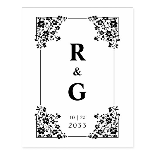 Glam Botanical Frame Wedding Initials Rubberstempel (Afrduk)