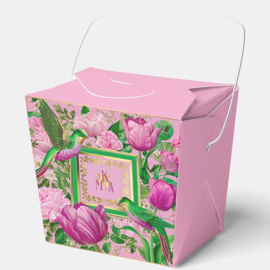 Glam Botanische Maximalisme Roze en Groen Bedankdoosjes (Voorkant)