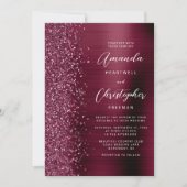 Glam Bourgogne Brushed Metal QR Code Huwelijk Kaart (Voorkant)