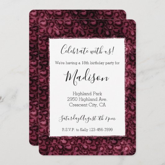 Glam Bourgogne Leopard Print Wit Kaart (Voorkant / Achterkant)