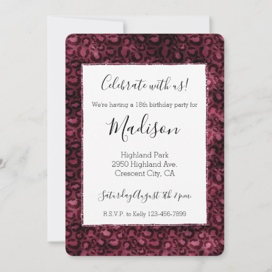 Glam Bourgogne Leopard Print Wit Kaart (Voorkant)