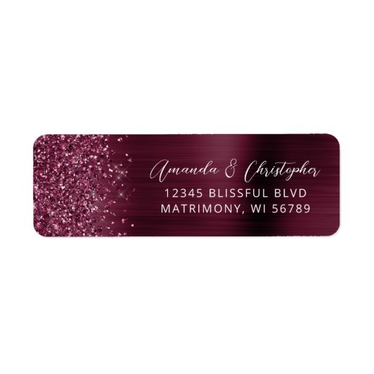 Glam Bourgogne Metallic Wedding Retouradres Etiket (Voorkant)