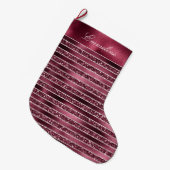 Glam Bourgogne Red Glitter Stripes Grote Kerstsok (Voorkant (Hangend))