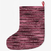Glam Bourgogne Red Glitter Stripes Grote Kerstsok (Achterkant)