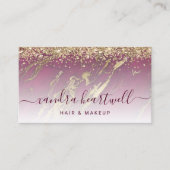 Glam Bourgogne Red Gold Marble Glitter Script Visitekaartje (Voorkant)