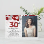 Glam Bourgogne Rode Ballon Glitter Foto Verjaardag Kaart (Staand voorkant)