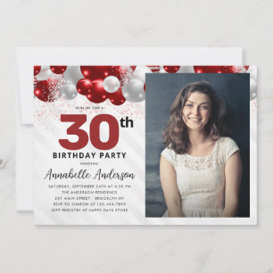 Glam Bourgogne Rode Ballon Glitter Foto Verjaardag Kaart